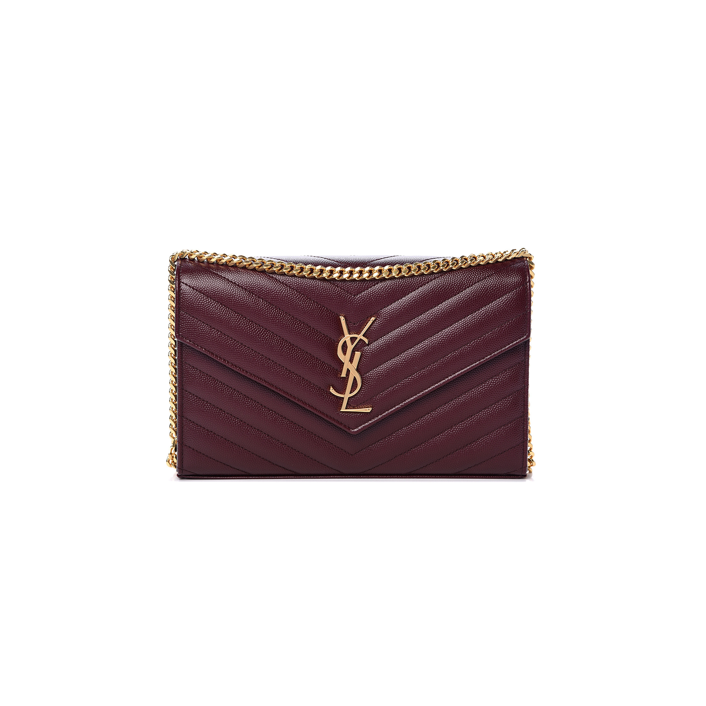 YSL CLASSIC CASSANDRE CHAIN WALLET IN GRAIN DE POUDRE LEATHER 377828BOW016475 (22.5*14*4cm)